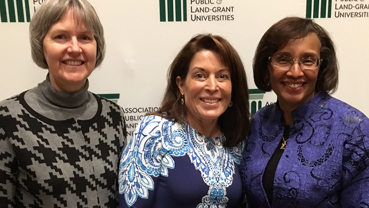 Susan Ebeler, Liz Applegate, and Dean Helene Dillard at award ceremony