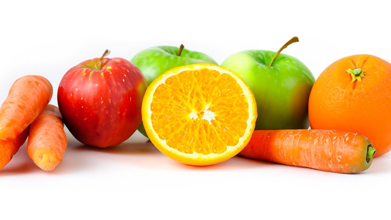 Healthy fruits and vegetables.
